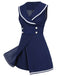 Combishort Marin Boutons Perlés Bleu Marine Années 1950