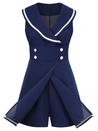Combishort Marin Boutons Perlés Bleu Marine Années 1950