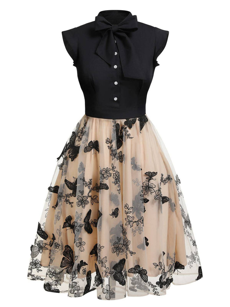 Robe vintage verte à patchwork floral années 1950