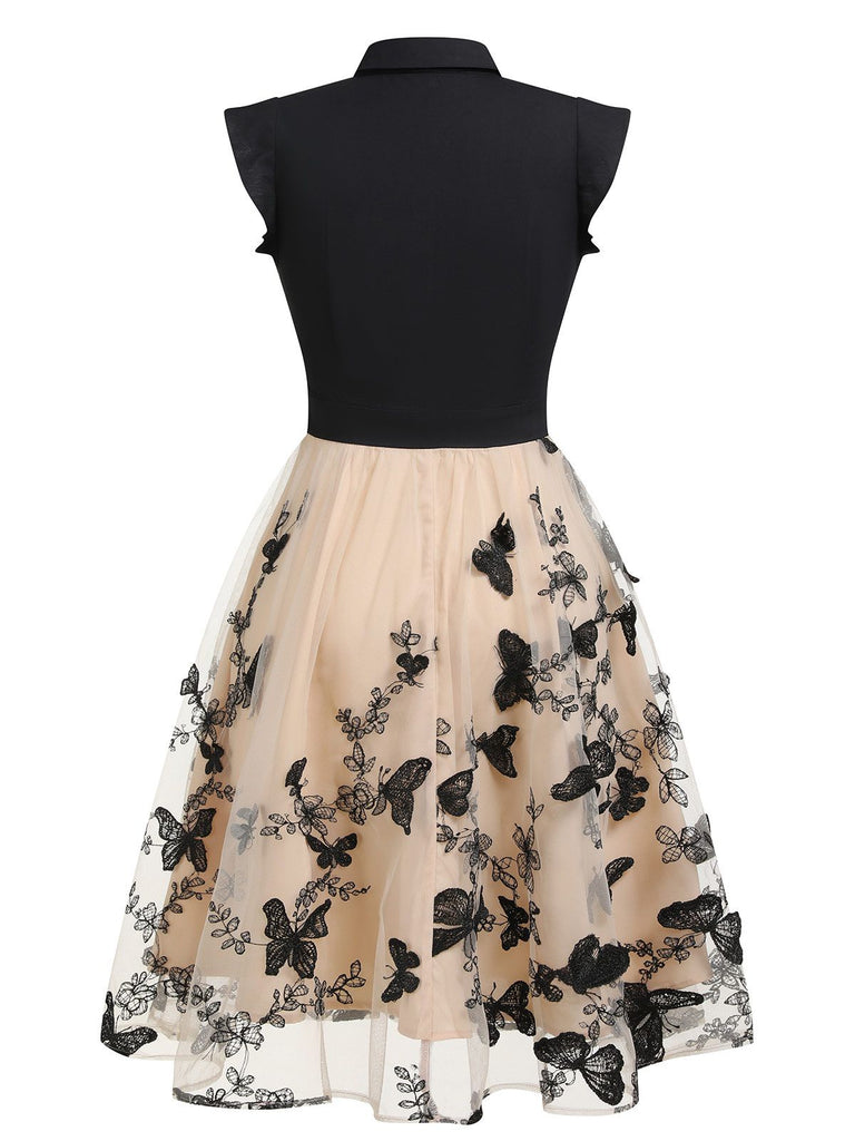 Robe vintage verte à patchwork floral années 1950