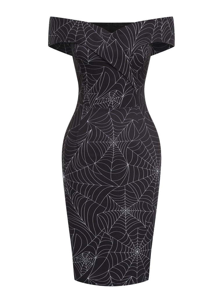 Robe noire à épaules dénudées en toile d'araignée années 1960