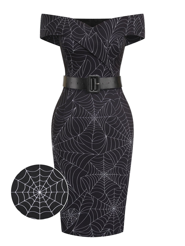 Robe noire à épaules dénudées en toile d'araignée années 1960