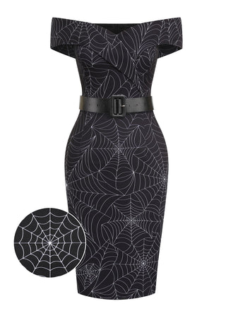 Robe noire à épaules dénudées en toile d'araignée années 1960