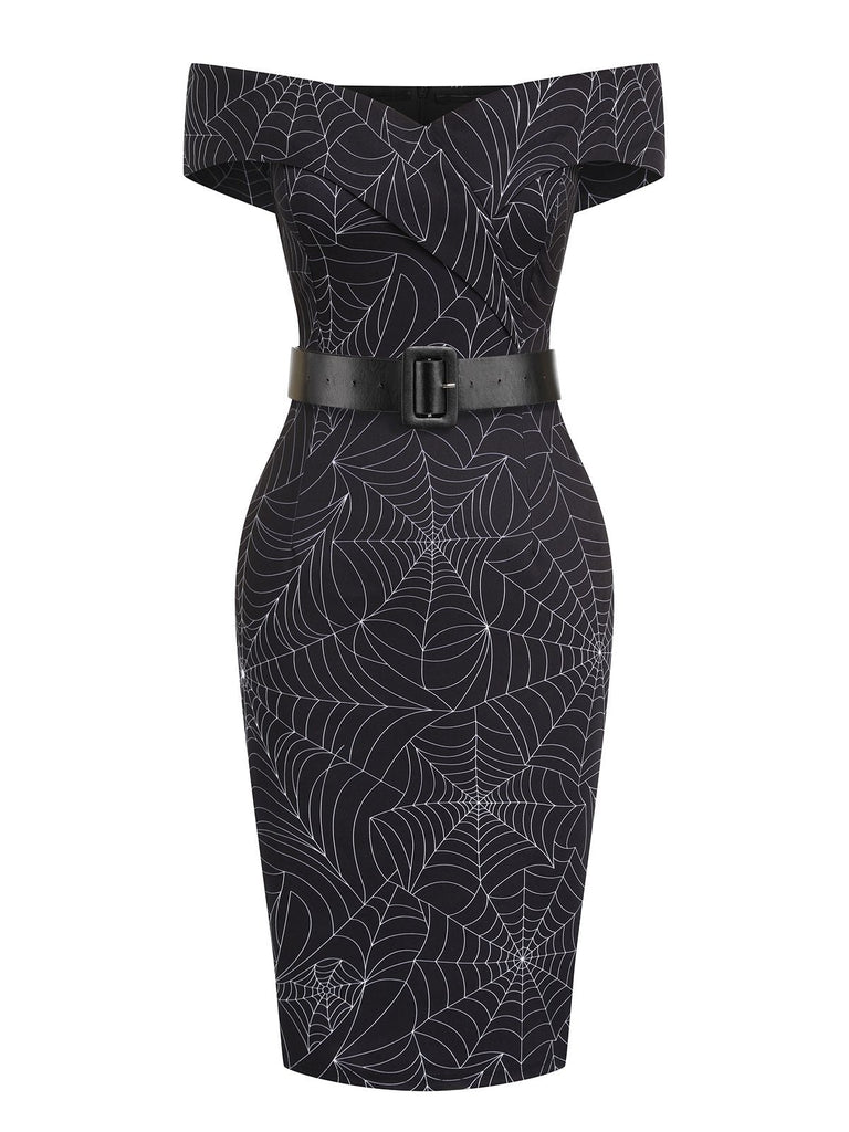 Robe noire à épaules dénudées en toile d'araignée années 1960