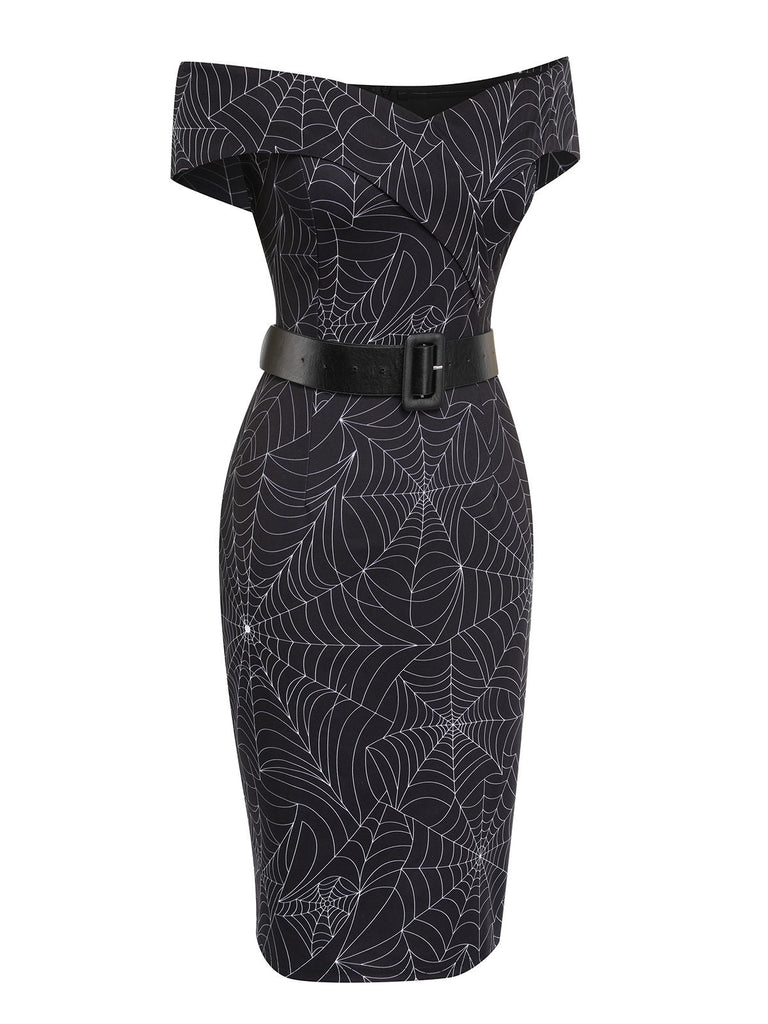 Robe noire à épaules dénudées en toile d'araignée années 1960
