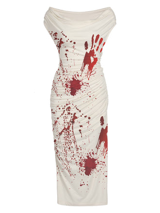 Robe crayon blanche d'Halloween des années 1960