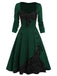 Robe trapèze verte en patchwork de dentelle des années 1950