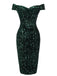 Robe crayon verte à épaules dénudées à paillettes des années 1960