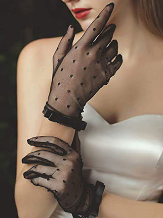 Gants en maille à pois et nœud papillon