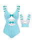 Maillot de bain Une Pièce à Rayures Bleue et Nœud Papillon