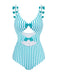 Maillot de bain Une Pièce à Rayures Bleue et Nœud Papillon