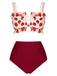Maillot de bain rouge 1940s à bretelles résille fraise