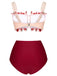Maillot de bain rouge 1940s à bretelles résille fraise