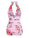 Maillot de bain rose 1930s Roses Col en V profond plongeant