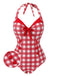 Maillot de bain rouge à carreaux des années 1950 avec nœud papillon
