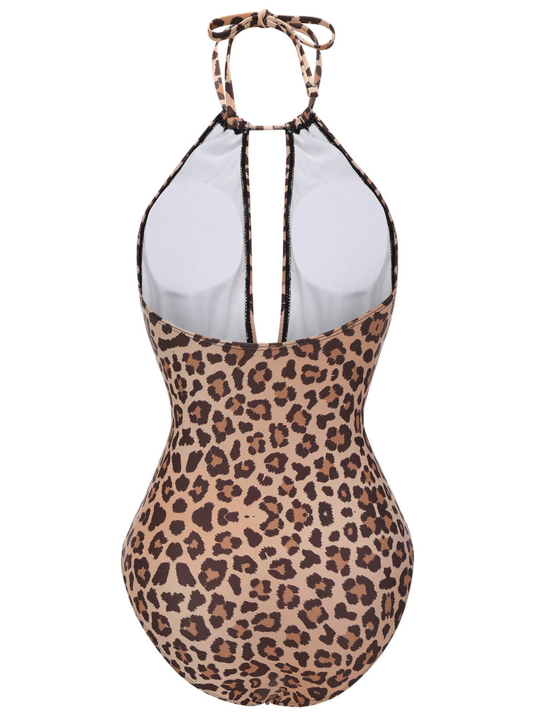 Maillot de bain marron léopard col V années 30