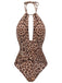 Maillot de bain marron léopard col V années 30
