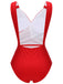 Maillot de bain une pièce rouge à col en V des années 1940