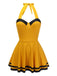 Maillot de bain patchwork jaune contrasté des années 1940