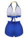 Maillot de bain bleu licou avec ceinture citron des années 1930