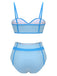 Maillot de bain bleu années 50 patchwork boutonné à bretelles
