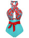 Maillot de bain fleuri à bretelles croisées avec nœud papillon années 1950