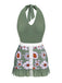 Maillot de bain une pièce à licou vert fleurs des années 1940