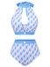 Maillot de bain licou col trou de serrure bleu et violet 1940s