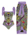 Maillot de bain et cache maillot à lacets motif d'animaux style tribal années 1950