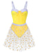 Maillot de bain à bretelles jaune et cache-maillot marguerite des années 1950