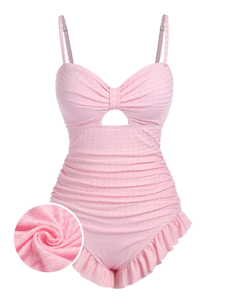Maillot de bain froncé uni bretelles des années 1950