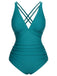 Maillot de bain une pièce uni à col en V des années 1950