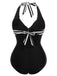 Maillot de bain une pièce floral à rayures licou des années 1950