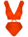 Maillot de bain uni à volants et col en V des années 1950