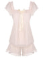 Pyjama en mousseline de soie rose à col carré et ruban des années 1950