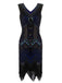 Robe Charleston Noir Cocktail Années 20 à Franges Paillettes Gatsby