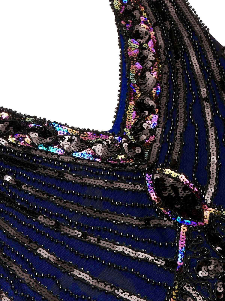 Robe Charleston Noir Cocktail Années 20 à Franges Paillettes Gatsby