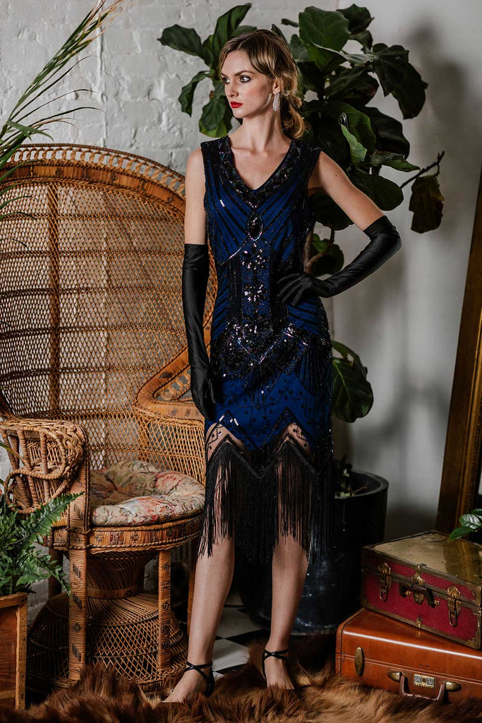 Robe Charleston Vintage Gatsby Année 20 à Franges Paillettes Soirée Cocktail