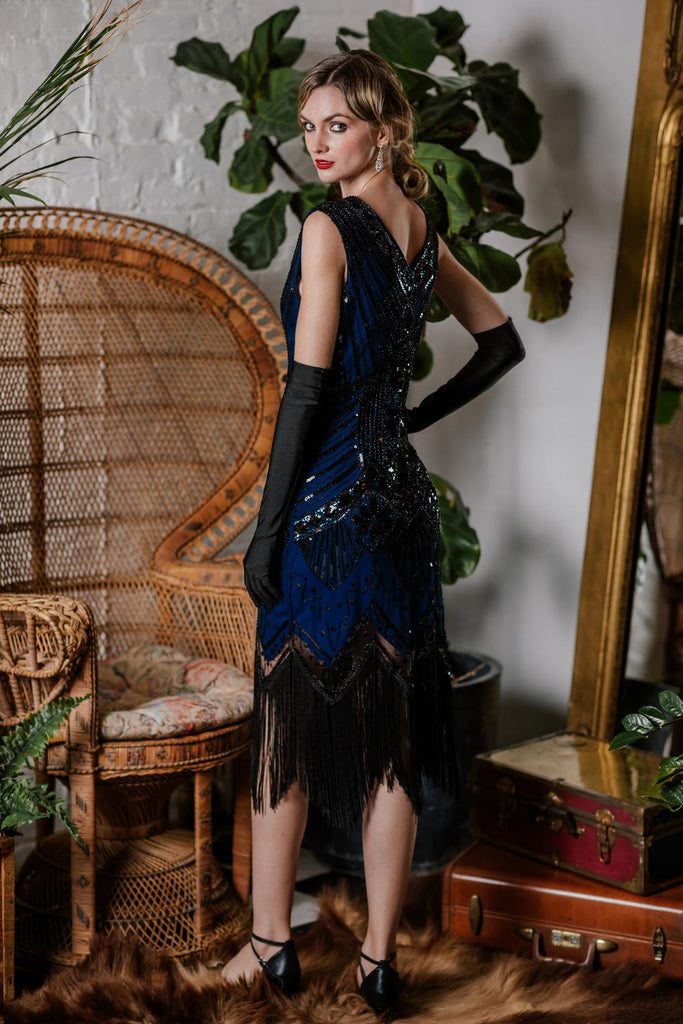 Robe Charleston Vintage Gatsby Année 20 à Franges Paillettes Soirée Cocktail